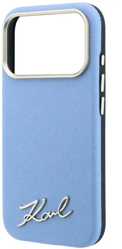 Dėklas Karl Lagerfeld Saffiano Small Script Metal Logo MagSafe Case for iPhone 17 Pro / 18 Pro - Light Mėlyna