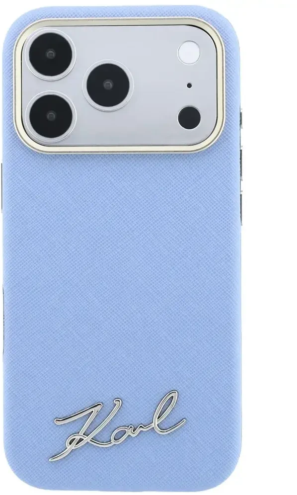 Dėklas Karl Lagerfeld Saffiano Small Script Metal Logo MagSafe Case for iPhone 17 Pro / 18 Pro - Light Mėlyna