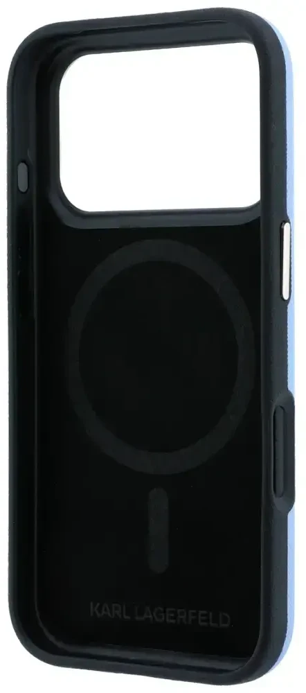 Dėklas Karl Lagerfeld Saffiano Small Script Metal Logo MagSafe Case for iPhone 17 Pro / 18 Pro - Light Mėlyna