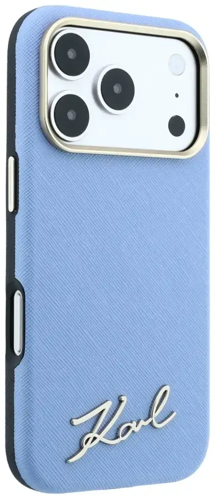Dėklas Karl Lagerfeld Saffiano Small Script Metal Logo MagSafe Case for iPhone 17 Pro / 18 Pro - Light Mėlyna