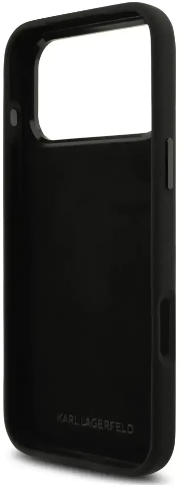 Dėklas Karl Lagerfeld Silicone Choupette Metal Pin iPhone 18 Pro Max / 17 Pro Max juoda