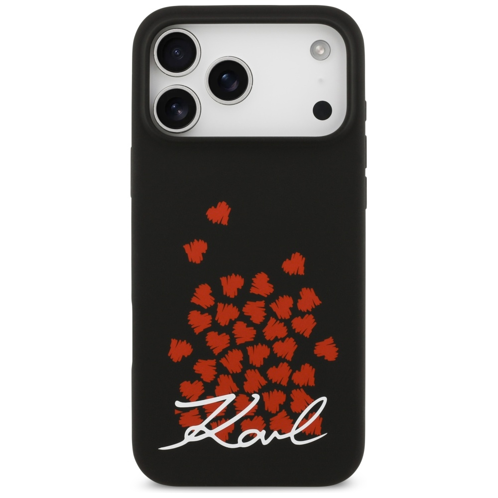 Karl Lagerfeld Silicone Heart Sign Logo MagSafe dėklas skirtas Apple iPhone 17 Pro Max juodos spalvos