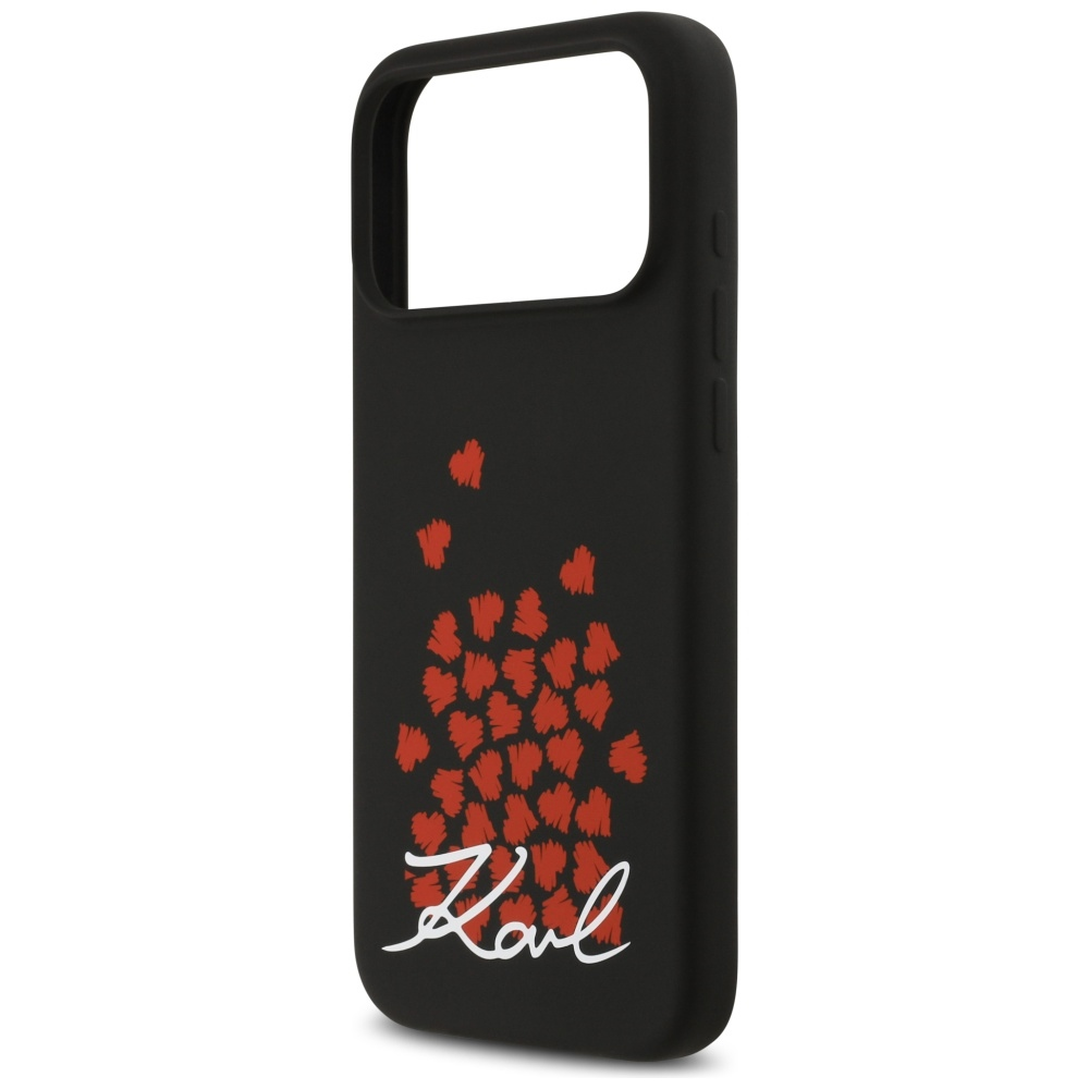 Karl Lagerfeld Silicone Heart Sign Logo MagSafe dėklas skirtas Apple iPhone 17 Pro Max juodos spalvos