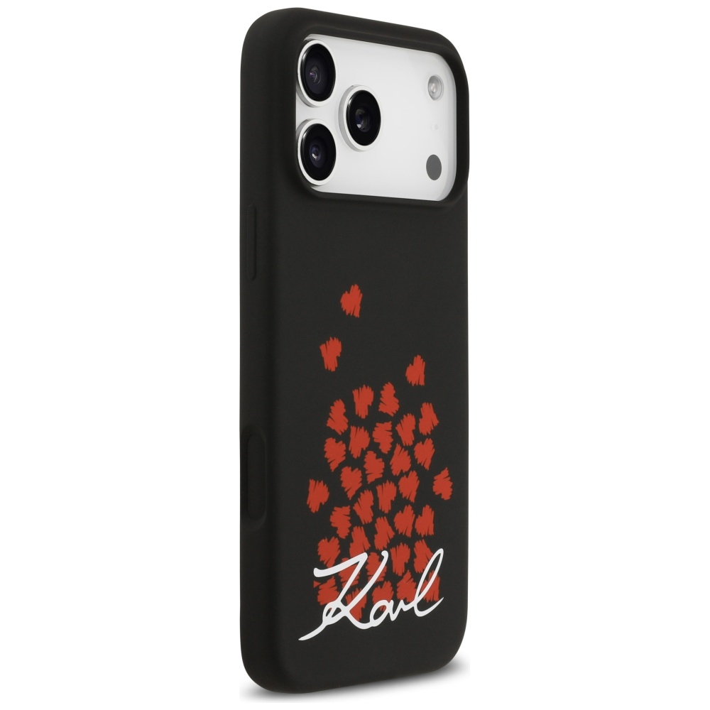 Karl Lagerfeld Silicone Heart Sign Logo MagSafe dėklas skirtas Apple iPhone 17 Pro Max juodos spalvos