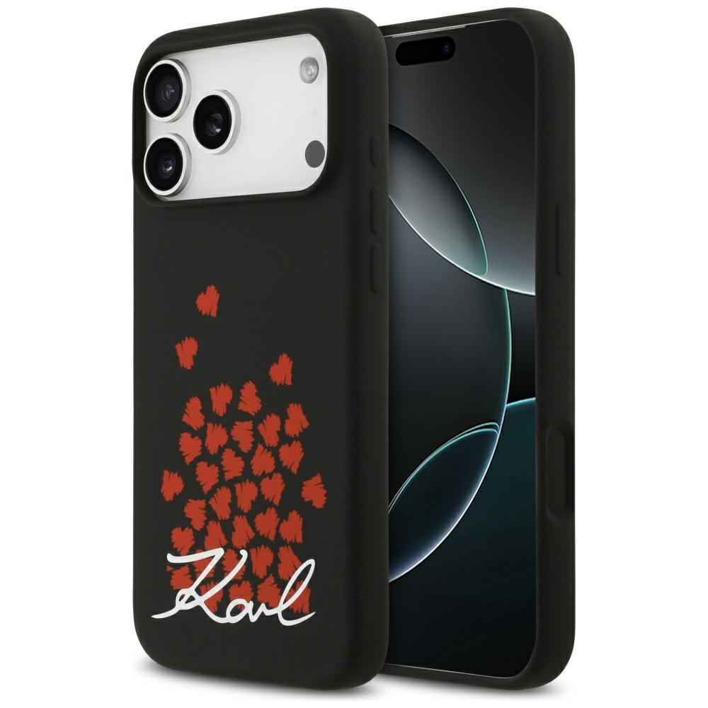 Karl Lagerfeld Silicone Heart Sign Logo MagSafe dėklas skirtas Apple iPhone 17 Pro Max juodos spalvos
