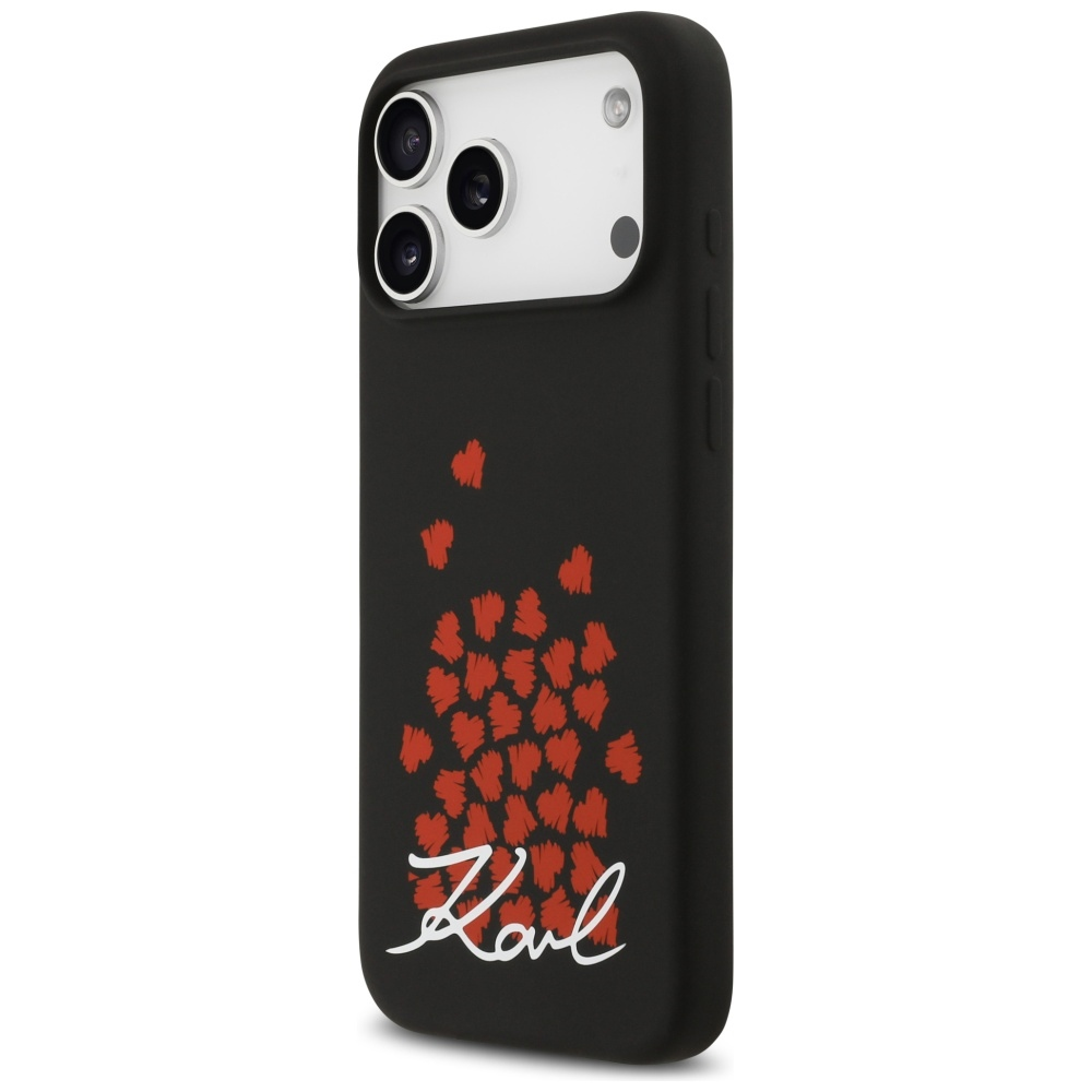 Karl Lagerfeld Silicone Heart Sign Logo MagSafe dėklas skirtas Apple iPhone 17 Pro Max juodos spalvos