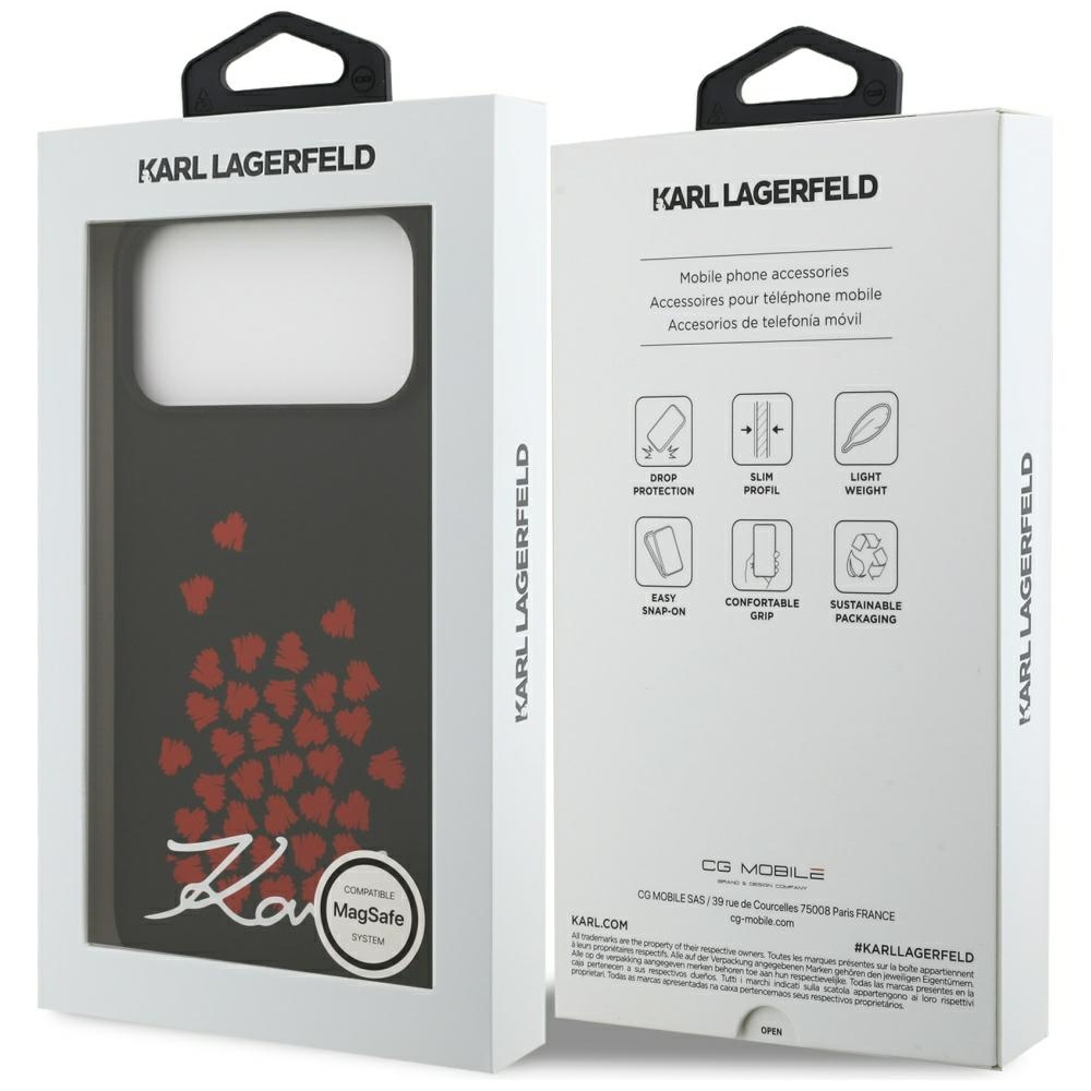 Karl Lagerfeld Silicone Heart Sign Logo MagSafe dėklas skirtas Apple iPhone 17 Pro Max juodos spalvos