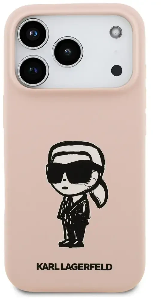 Karl Lagerfeld dėklas, skirtas IPHONE 17 Pro, suderinamas su „MagSafe KLHMP17LSKIGROP“ (silikonas su KL eskizu ir logotipu), rožinis