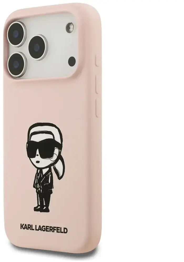 Karl Lagerfeld dėklas, skirtas IPHONE 17 Pro, suderinamas su „MagSafe KLHMP17LSKIGROP“ (silikonas su KL eskizu ir logotipu), rožinis