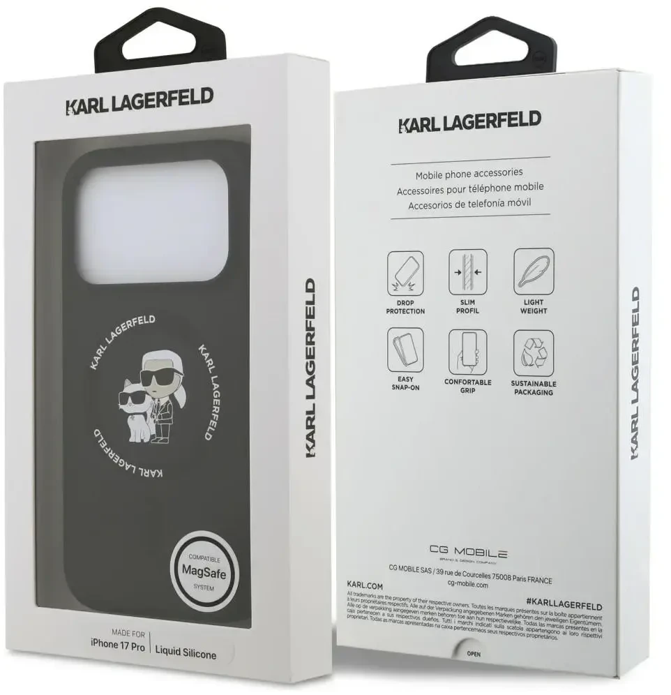 Dėklas Karl Lagerfeld Silicone Karl&Choupette Ring MagSafe do iPhone 18 Pro / iPhone 17 Pro juoda