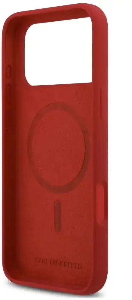 Dėklas Karl Lagerfeld Silicone Karl&Choupette Ring MagSafe do iPhone 18 Pro Max / iPhone 17 Pro Max raudona