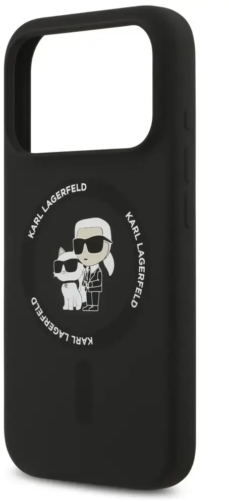 Dėklas Karl Lagerfeld Silicone Karl&Choupette Ring MagSafe do iPhone 18 Pro / iPhone 17 Pro juoda