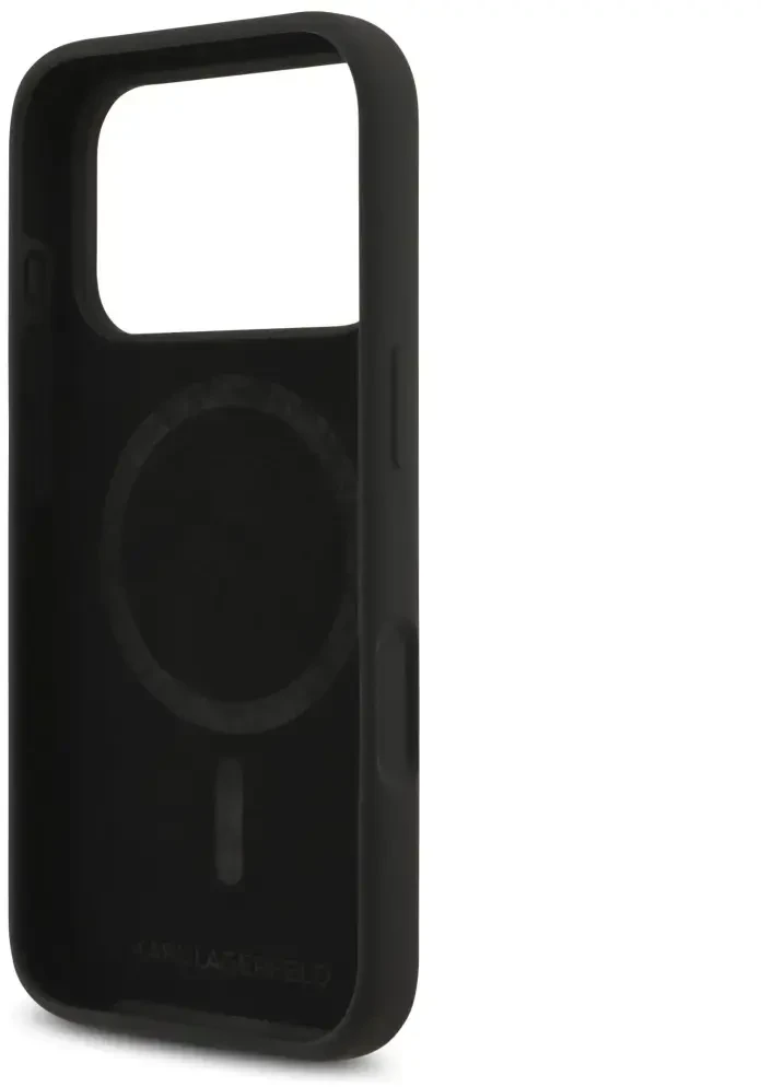Dėklas Karl Lagerfeld Silicone Karl&Choupette Ring MagSafe do iPhone 18 Pro / iPhone 17 Pro juoda