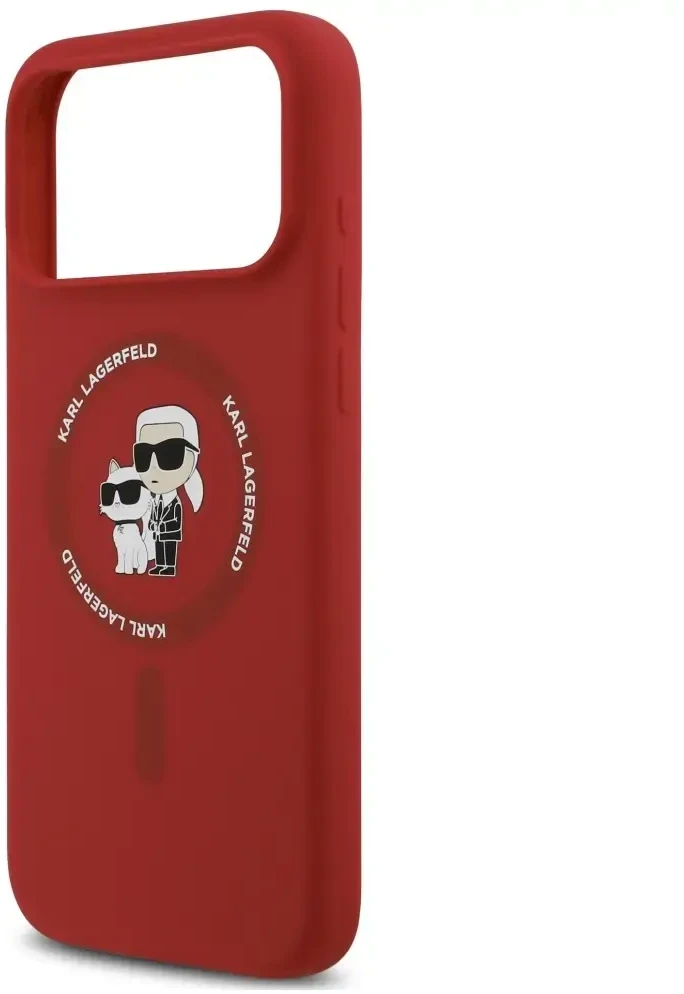 Dėklas Karl Lagerfeld Silicone Karl&Choupette Ring MagSafe do iPhone 18 Pro Max / iPhone 17 Pro Max raudona