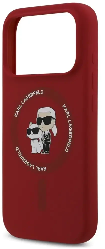 Dėklas Karl Lagerfeld Silicone Karl&Choupette Ring MagSafe do iPhone 18 Pro / 17 Pro raudona