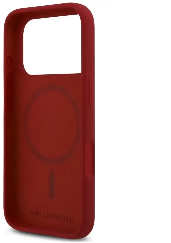 Dėklas Karl Lagerfeld Silicone Karl&Choupette Ring MagSafe do iPhone 18 Pro / 17 Pro raudona