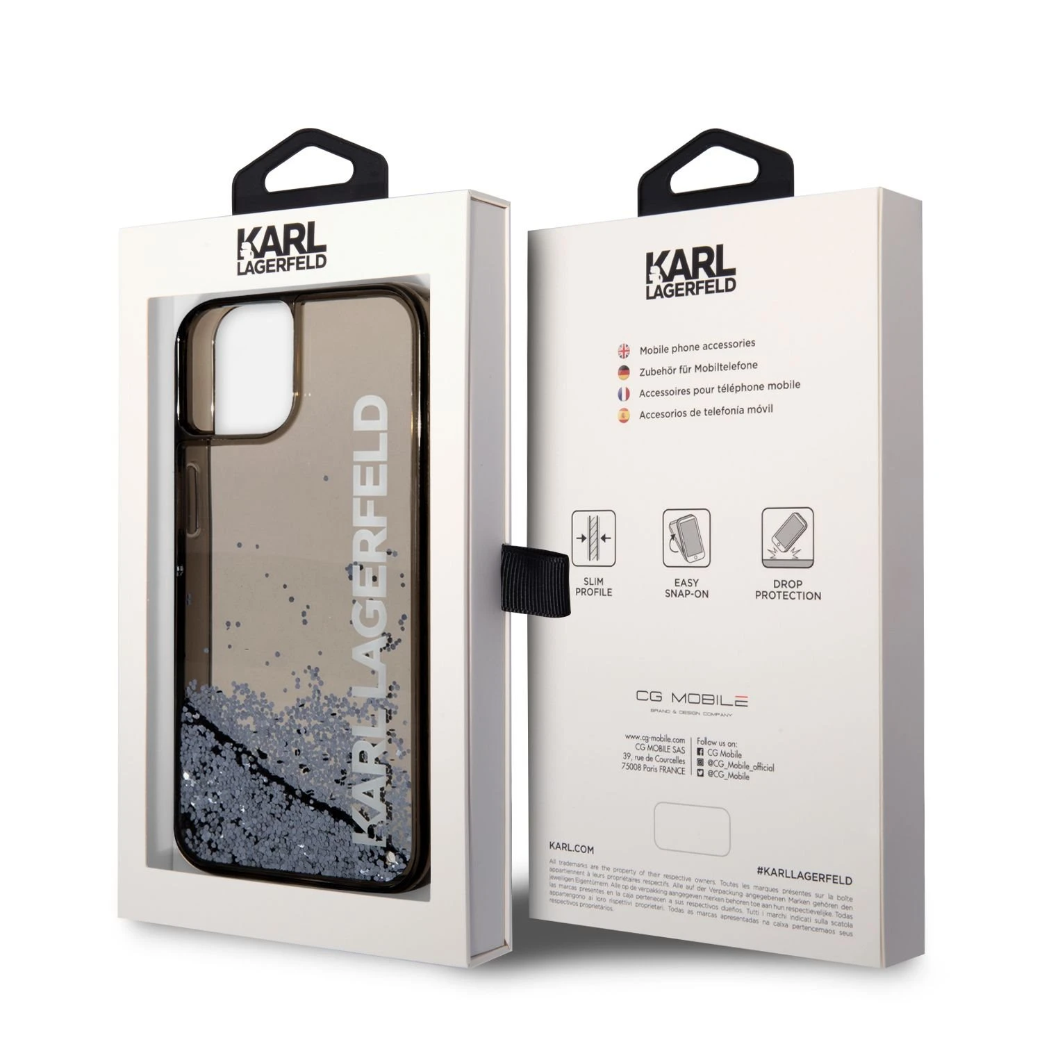 Apple iPhone 14 Karl Lagerfeld dėklas Liquid Glitter Elong juodos spalvos