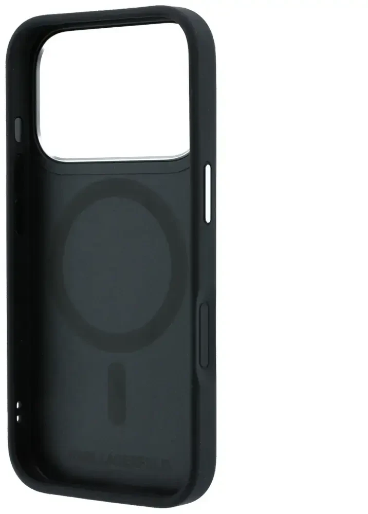 Dėklas Karl Lagerfeld with Ring Stand 360 Karl Head Pin MagSafe Case for iPhone 18 Pro Max / 17 Pro Max - Juodas