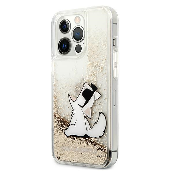 Karl Lagerfeld dėklas, skirtas iPhone 13 Pro Max 6,7 KLHCP13XGCFD auksinis Liquid Glitter Choupette Fun