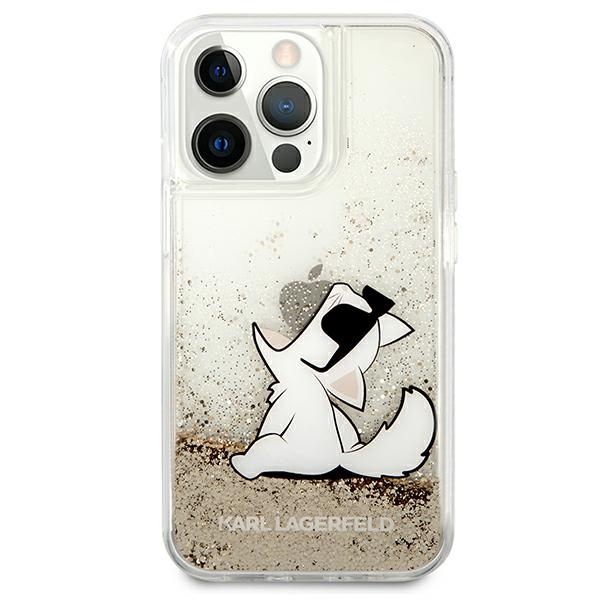 Karl Lagerfeld dėklas, skirtas iPhone 13 Pro Max 6,7 KLHCP13XGCFD auksinis Liquid Glitter Choupette Fun