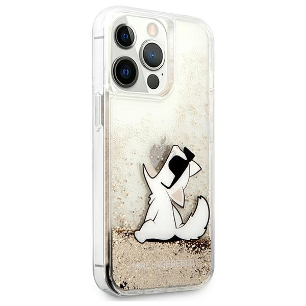 Karl Lagerfeld dėklas, skirtas iPhone 13 Pro Max 6,7 KLHCP13XGCFD auksinis Liquid Glitter Choupette Fun