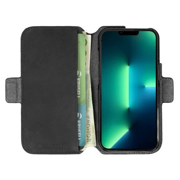 Dėklas Krusell PhoneWallet Leather iPhone 13 Pro Max 6.7" juoda/juodas 62396