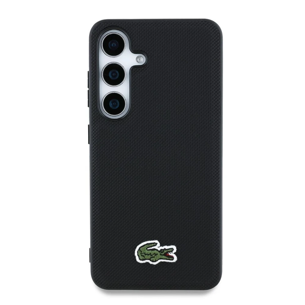 Lacoste Iconic Petit Pique Woven Logo MagSafe dėklas skirtas Samsung Galaxy S25 juodos spalvos