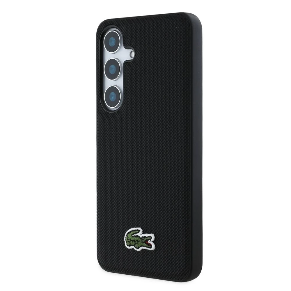Lacoste Iconic Petit Pique Woven Logo MagSafe dėklas skirtas Samsung Galaxy S25 juodos spalvos