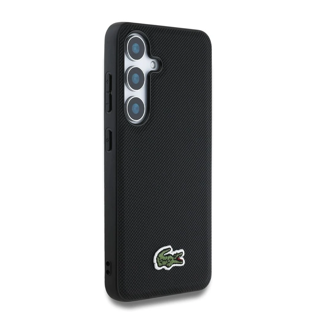 Lacoste Iconic Petit Pique Woven Logo MagSafe dėklas skirtas Samsung Galaxy S25 juodos spalvos