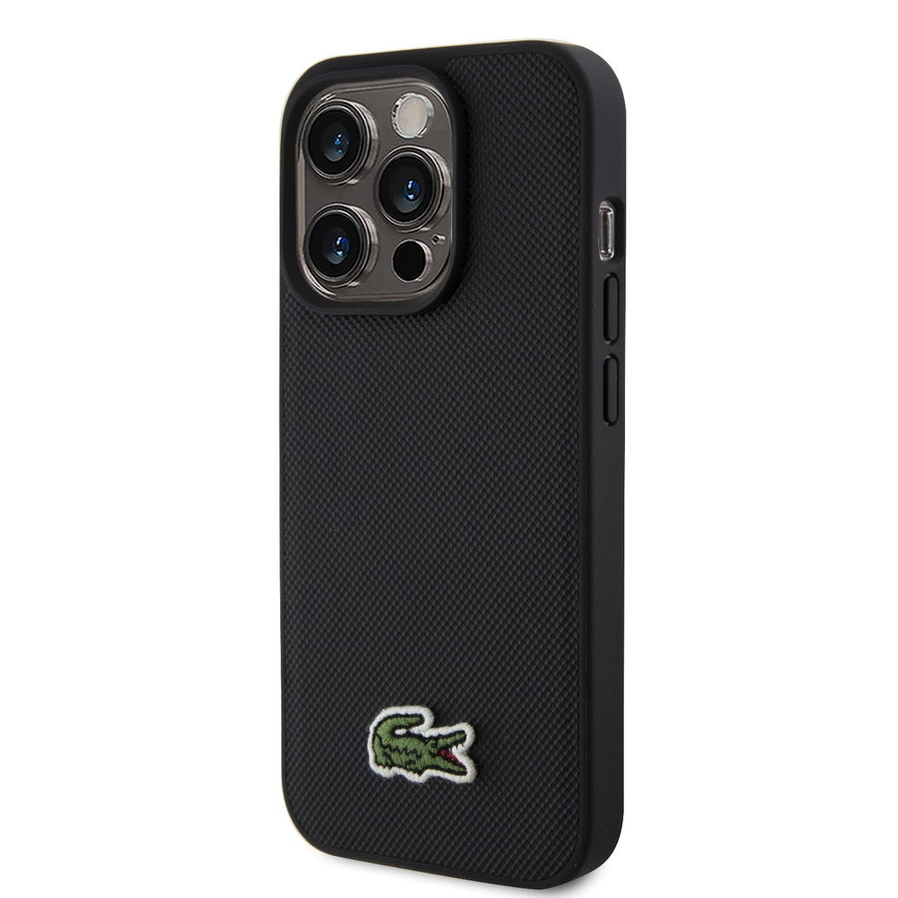 Lacoste Iconic Petit Pique Woven Logo MagSafe dėklas skirtas Apple iPhone 15 Pro juodos spalvos + USB-C/USB-C kabelis