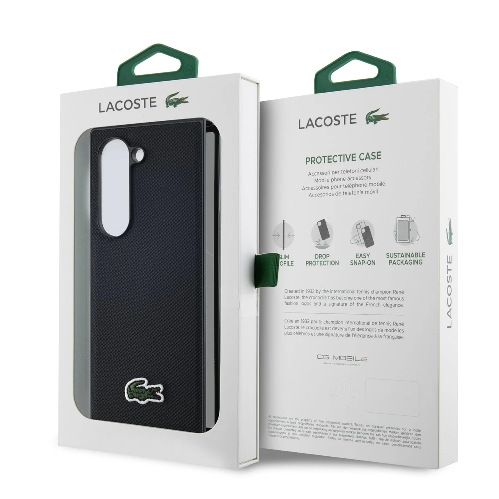 Lacoste Iconic Petit Pique Woven Logo MagSafe dėklas skirtas Samsung Galaxy Z Fold 6 juodos spalvos
