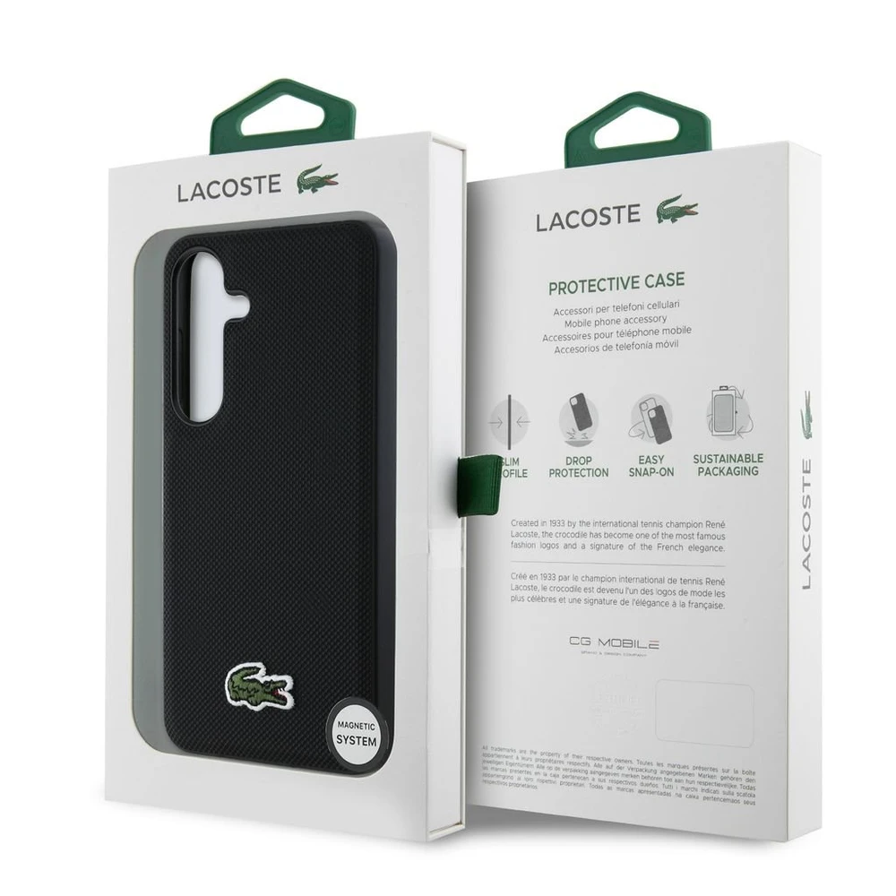 Lacoste Iconic Petit Pique Woven Logo MagSafe dėklas skirtas Samsung Galaxy S25 juodos spalvos