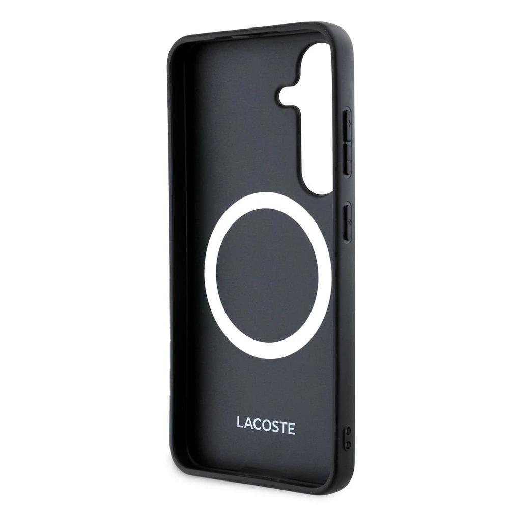 Lacoste Iconic Petit Pique Woven Logo MagSafe dėklas skirtas Samsung Galaxy S25 juodos spalvos
