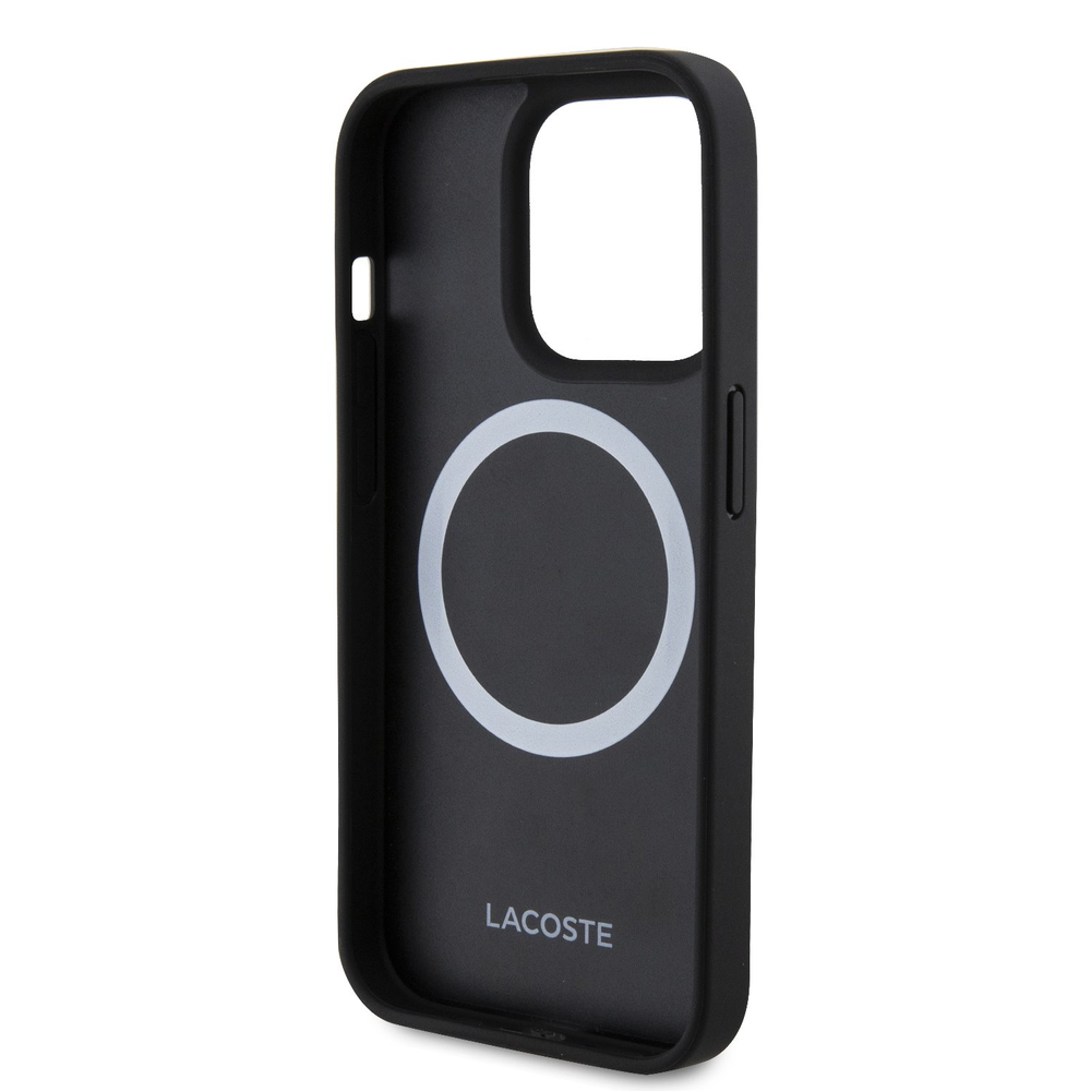 Lacoste Iconic Petit Pique Woven Logo MagSafe dėklas skirtas Apple iPhone 15 Pro juodos spalvos + USB-C/USB-C kabelis
