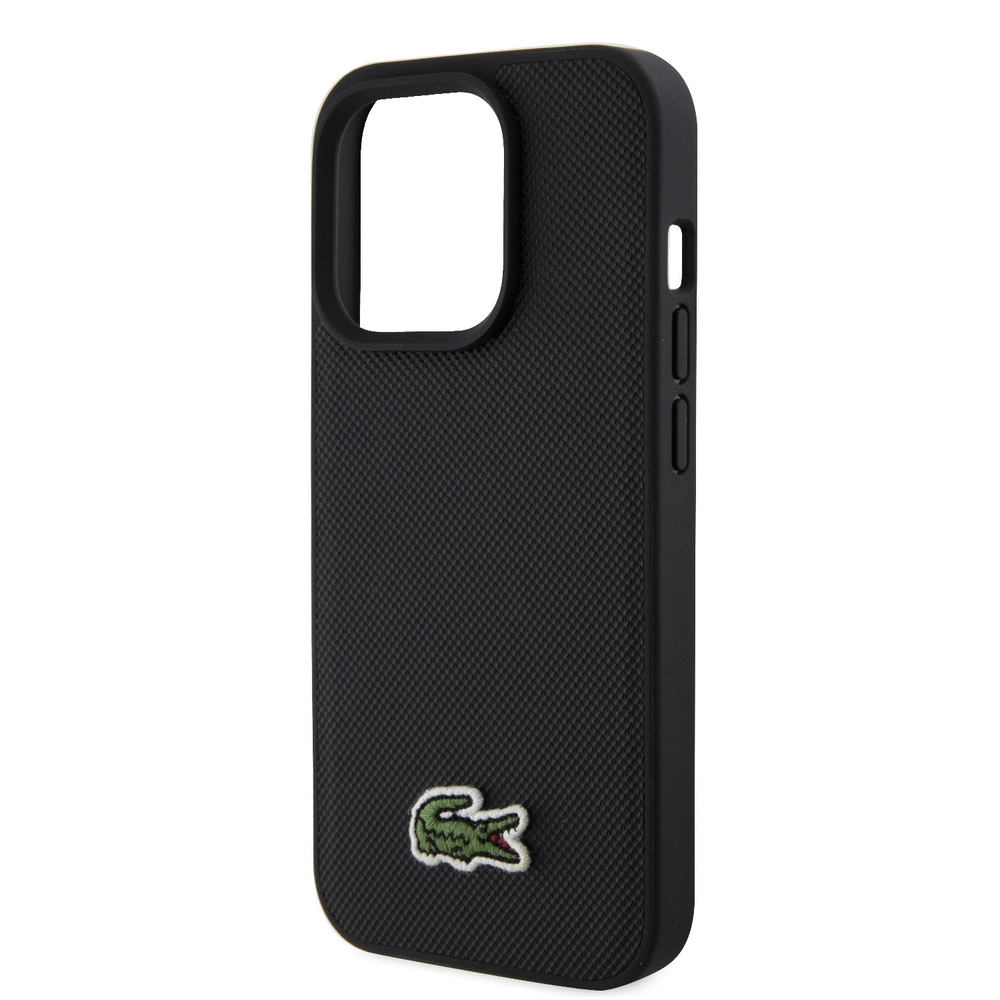 Lacoste Iconic Petit Pique Woven Logo MagSafe dėklas skirtas Apple iPhone 15 Pro juodos spalvos + USB-C/USB-C kabelis