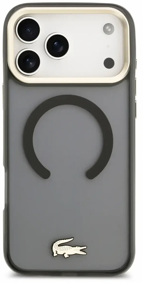 Dėklas Lacoste IML Shockproof Petit Pique Gold Logo MagSafe Case for iPhone 18 Pro Max Juodas