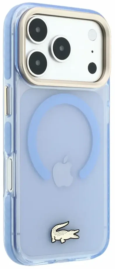 Dėklas Lacoste IML Shockproof Petit Pique Gold Logo MagSafe Case for iPhone 18 Pro Mėlyna
