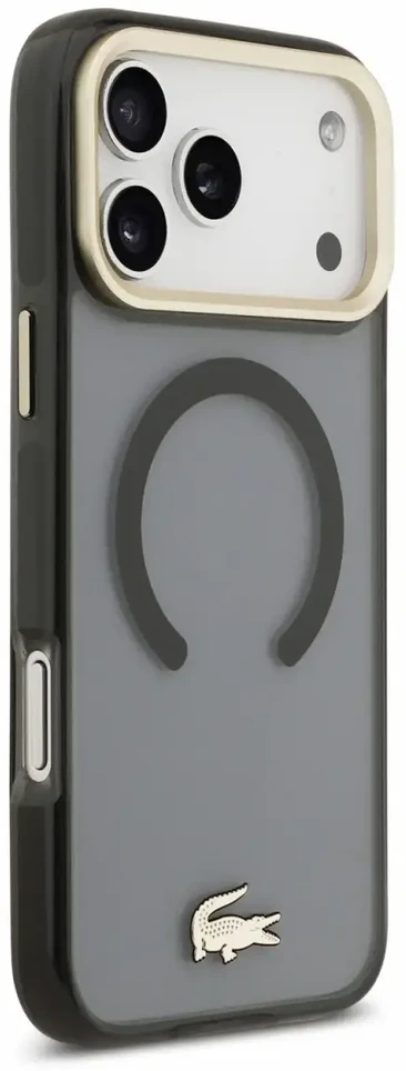 Dėklas Lacoste IML Shockproof Petit Pique Gold Logo MagSafe Case for iPhone 18 Pro Max Juodas