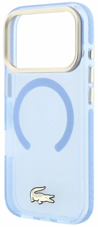 Dėklas Lacoste IML Shockproof Petit Pique Gold Logo MagSafe Case for iPhone 18 Pro Mėlyna