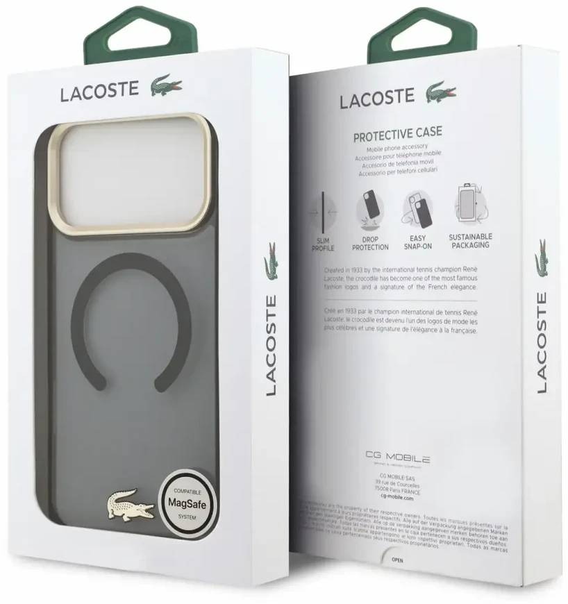 Dėklas Lacoste IML Shockproof Petit Pique Gold Logo MagSafe Case for iPhone 18 Pro Max Juodas