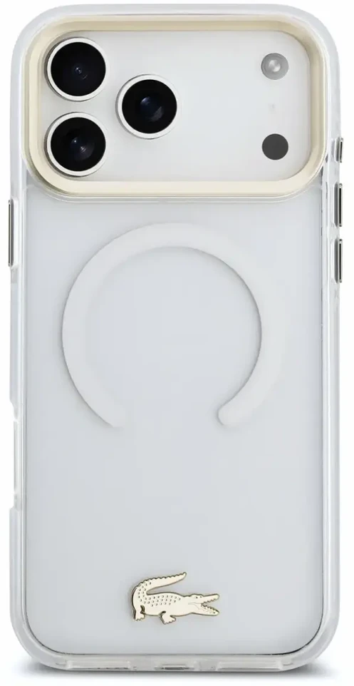 Dėklas Lacoste IML Shockproof Petit Pique Gold Logo MagSafe Case for iPhone 18 Pro Max Transparent