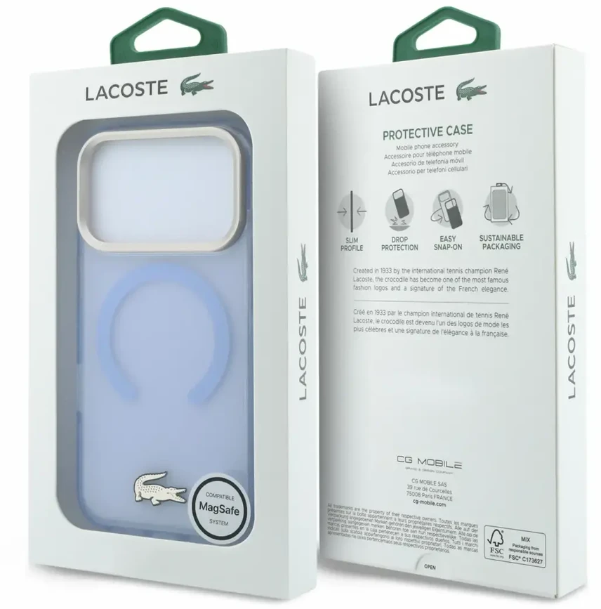 Dėklas Lacoste IML Shockproof Petit Pique Gold Logo MagSafe Case for iPhone 18 Pro Mėlyna