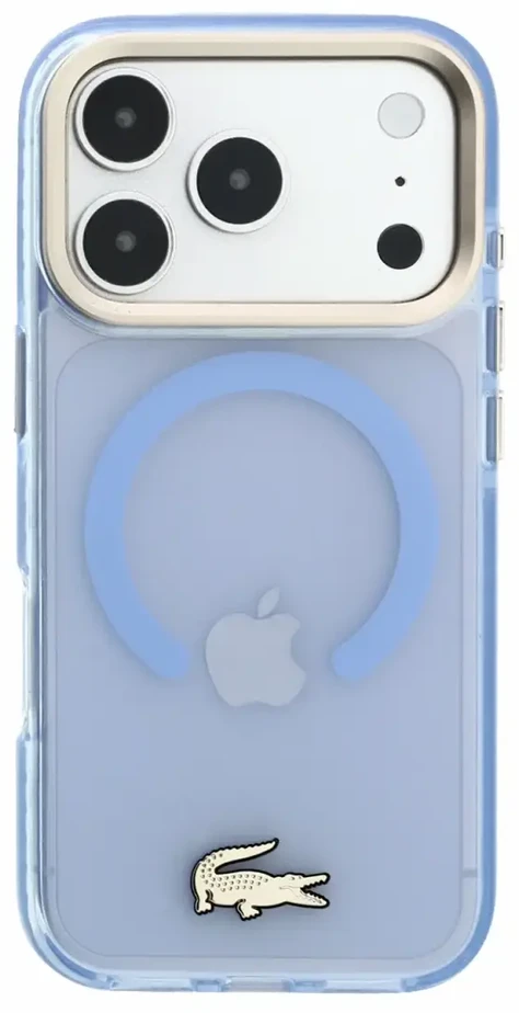 Dėklas Lacoste IML Shockproof Petit Pique Gold Logo MagSafe Case for iPhone 18 Pro Mėlyna