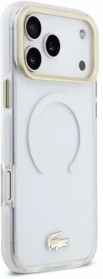Dėklas Lacoste IML Shockproof Petit Pique Gold Logo MagSafe Case for iPhone 18 Pro Max Transparent