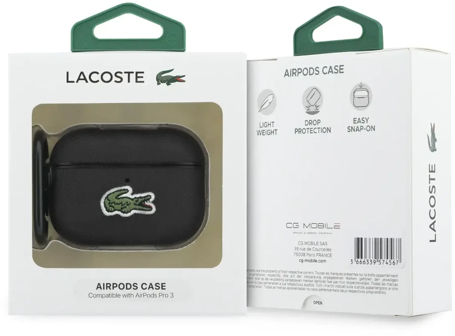 Dėklas Lacoste Petit Pique Croc Logo Patch Case for AirPods Pro 3 Juodas