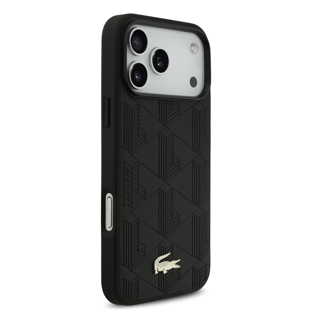 Lacoste PU Nomogramme Gold Logo MagSafe dėklas skirtas iPhone 17 Pro Max juodos spalvos