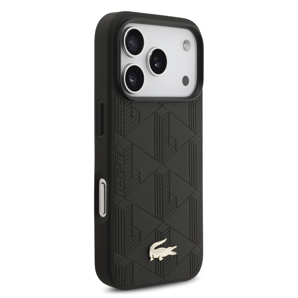 Lacoste PU Nomogramme Gold Logo MagSafe dėklas skirtas iPhone 17 Pro juodos spalvos
