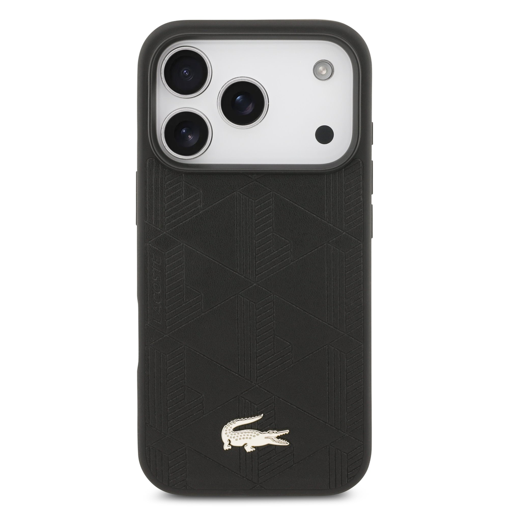 Lacoste PU Nomogramme Gold Logo MagSafe dėklas skirtas iPhone 17 Pro juodos spalvos