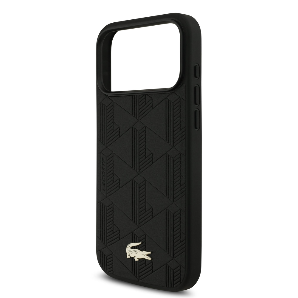 Lacoste PU Nomogramme Gold Logo MagSafe dėklas skirtas iPhone 17 Pro Max juodos spalvos