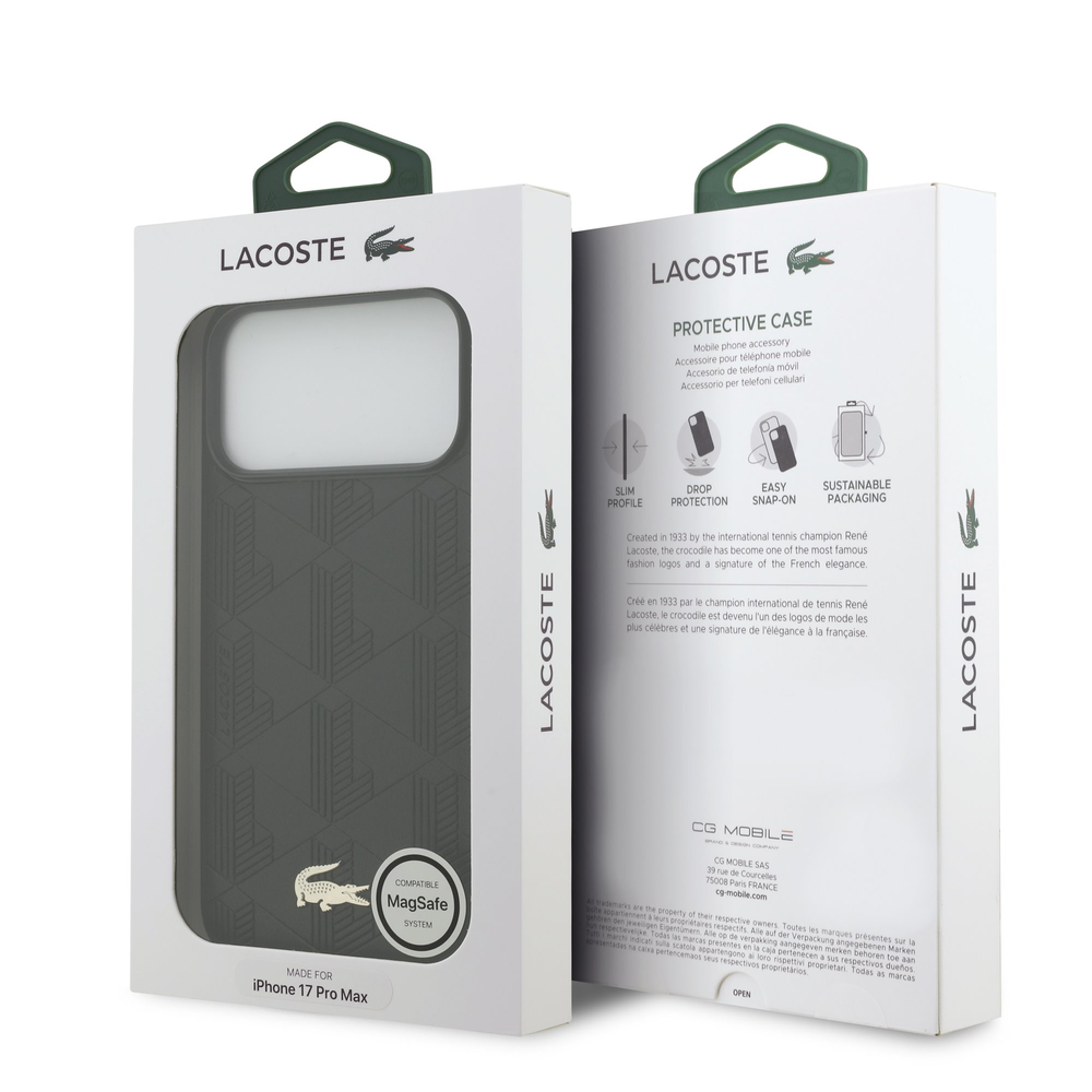 Lacoste PU Nomogramme Gold Logo MagSafe dėklas skirtas iPhone 17 Pro Max juodos spalvos
